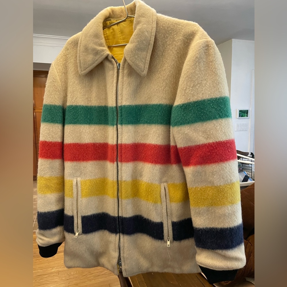 Hudson Bay style white striped coat